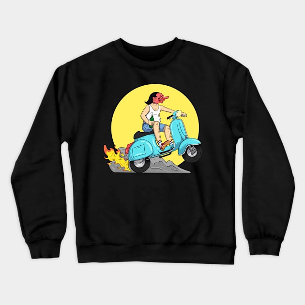 Javanese wayang carrying beer on a vespa Crewneck Sweatshirt by nakanaka visual